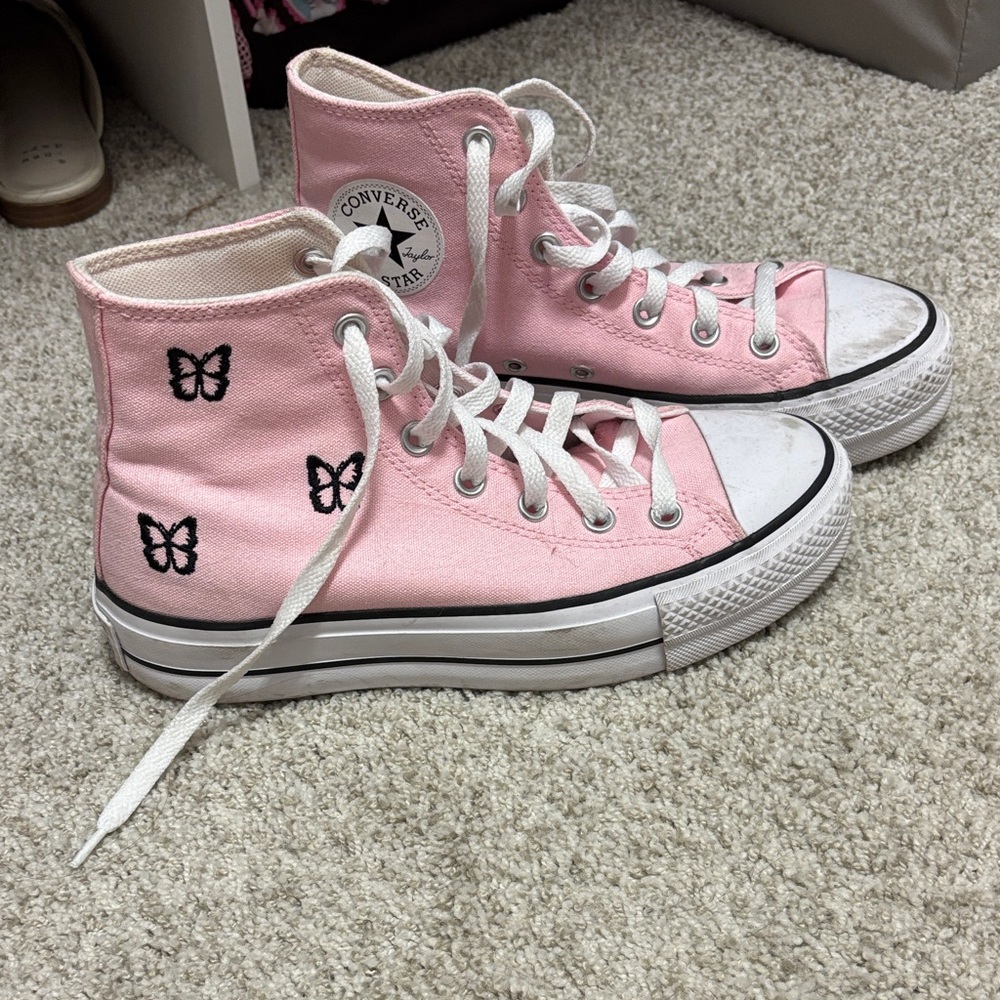 Converse Pink Platform High-Tops with Butterfly Accents